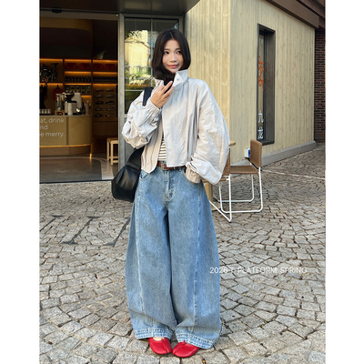 T-PLATFORM 早春新款美式复古高街牛仔裤女韩系个性穿搭裤子1330N