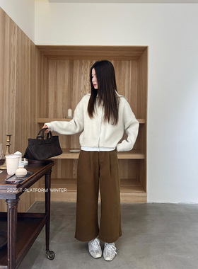 ［T台］T-PLATFORM冬季抓毛休闲阔腿裤小个子23298