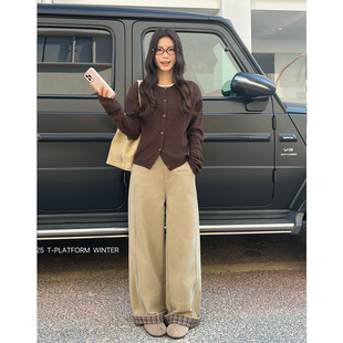 ［T台］T-PLATFORM 格纹裤脚卷边设计裤子冬款牛仔拖地裤93256-1
