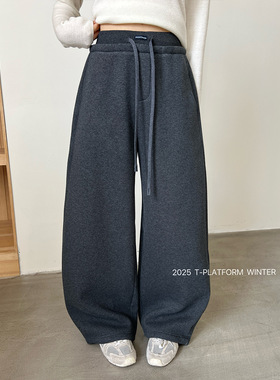 ［T台］T-PLATFORM广州十三行2025新款软糯垂坠感厚绒卫裤83367-1