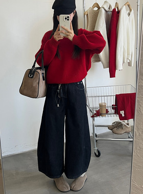 ［T台］T-PLATFORM小个子韩系穿搭牛仔裤冬季新款加绒气球裤93155