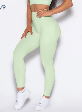 代购BOMBSHELL女CURVES LEGGINGS纯色高平腰健身瑜伽褶皱速干长裤
