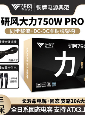 研风大力750PRO铜牌额定750瓦850W台式机电脑ATX3.1全模组电源