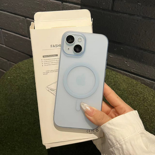 小红书爆款冰川蓝磁吸苹果15手机壳iPhone15promax磨砂13硬壳男女同款简约保护壳