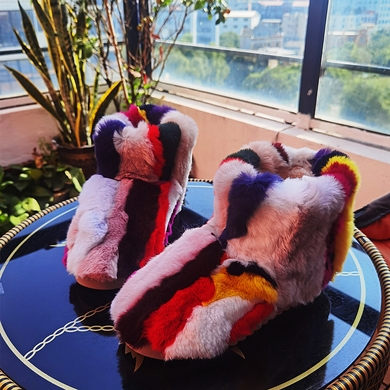 彩色獭兔毛低筒加厚保暖短靴 女鞋雪地靴 时尚毛毛鞋 欧美网红款