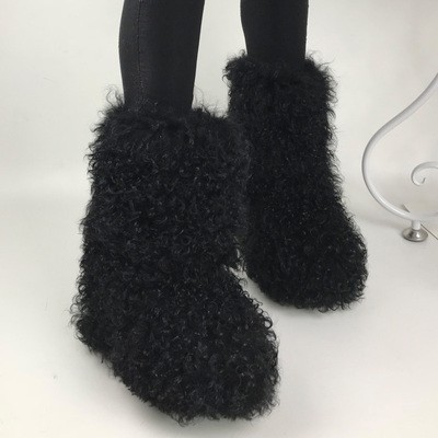 毛毛鞋雪地靴纯娜苏羊卷毛冬季