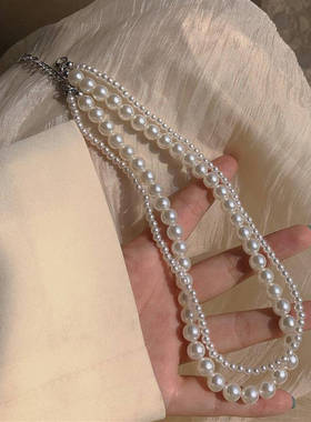 复古宫廷风双层珍珠项链~高级感百搭港风ins颈链choker项圈锁骨链