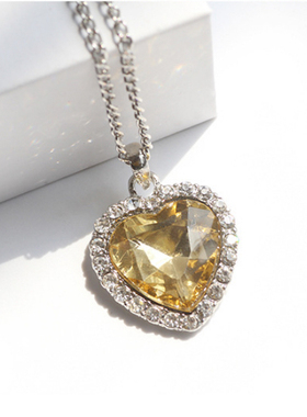 女孩生日礼物心形仿水晶宝石姐妹二人儿童节爱心吊坠