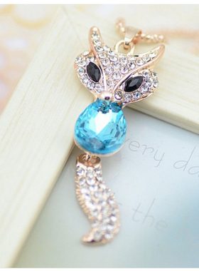 韩版时尚个性百搭合金镶嵌水钻吊坠女动物狐狸长款项链