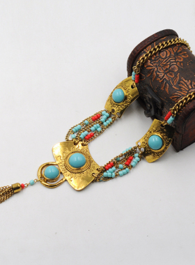 复古民族风藏式项链女绿松石流苏欧美个性夸张吊坠异域风藏族配饰