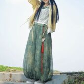 百搭森系绿色灯笼裤 汉元 新款 三件套秋季 小个子茶服 素汉服通勤唐装
