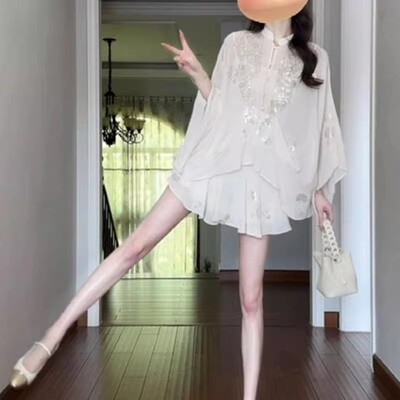 倒大袖衬衫上衣半身裙两件套