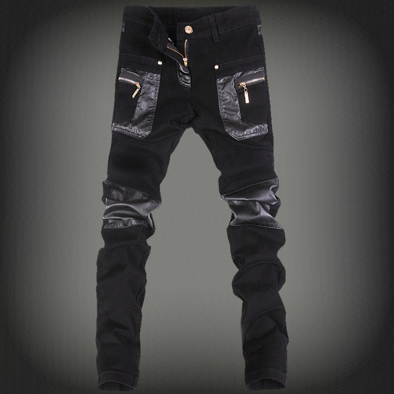 나이트 클럽 유행 오토바이 방풍 남성 가죽 바지 꽉 방풍 긴 바지 슬림 맞는 한국 스타일 오토바이 잘 생긴 가을