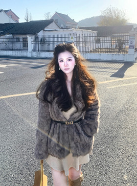 秋冬新款气质收腰纯色皮草外套女