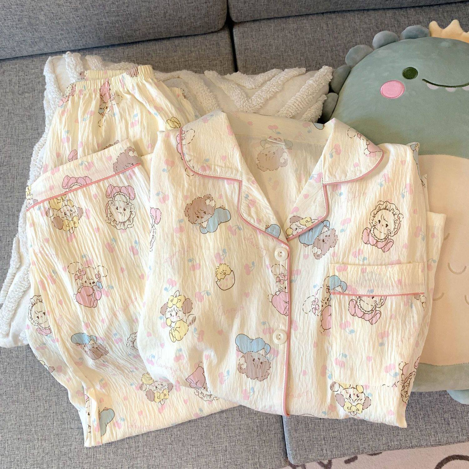 云朵棉睡衣女款春秋夏季2026新款长袖长裤套装甜美卡通少女家居服