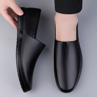 小码37男鞋新款真皮休闲豆豆鞋一脚蹬冬季加绒棉鞋防滑中年男皮鞋