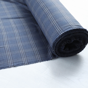 意大利进口薄款蓝灰棕色威尔士格纹细腻斜纹哔叽精纺纯羊毛布料