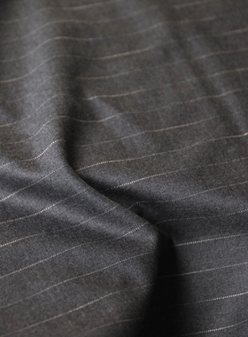 意大利进口薄款烟灰色竖条纹细腻斜纹法兰绒精纺羊毛面料布料