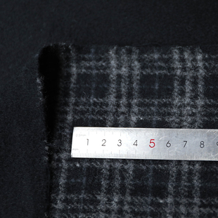意大利进口黑灰/黑色犬齿格纹细腻编织粗纺双面羊毛面料大衣布料