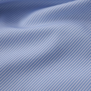 意大利进口薄款浅蓝白细竖条纹细腻高支斜纹纯棉面料设计师布料