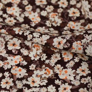 意大利进口薄款复古棕褐米白色小碎花印花织锦提花天丝棉面料布料