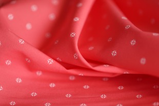 大牌原版进口高支高密西瓜红十字小花印花纯棉府绸面料衬衫布料