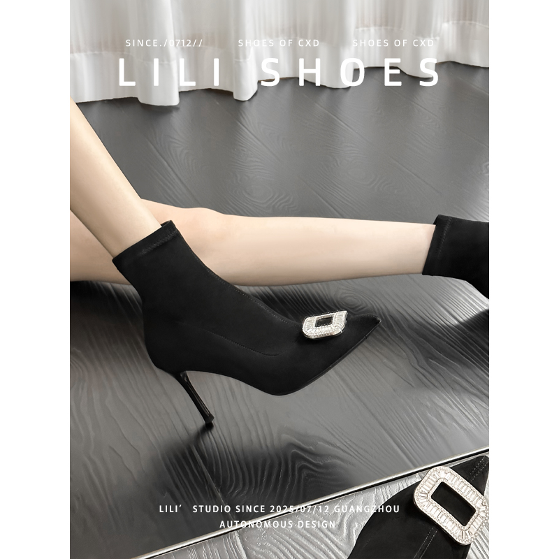 短靴子女袜靴弹力靴显高黑色2025秋新款网红爆款高跟小个子瘦瘦靴