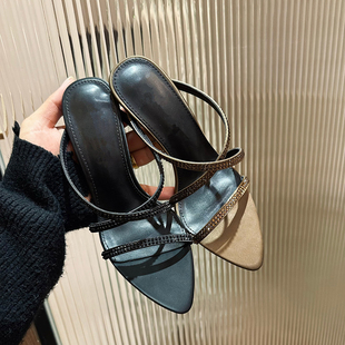 杨树林凉拖鞋女夏外穿2025超火新款爆款气质水钻高级不累脚高跟鞋