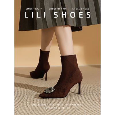 通勤瘦瘦靴细跟尖头靴子新品7折