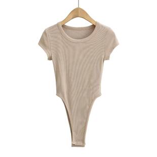 圆领连体短袖T恤女夏新品ins上衣短裤一体式修身打底衫舞蹈显身材