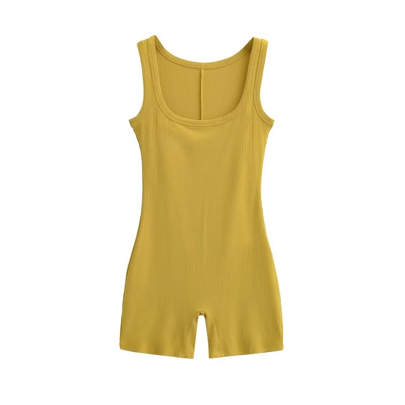 低胸U领无袖背心连体衣裤短裤女