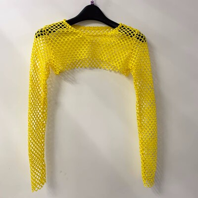 长袖欧美风大网眼领口披肩网T恤