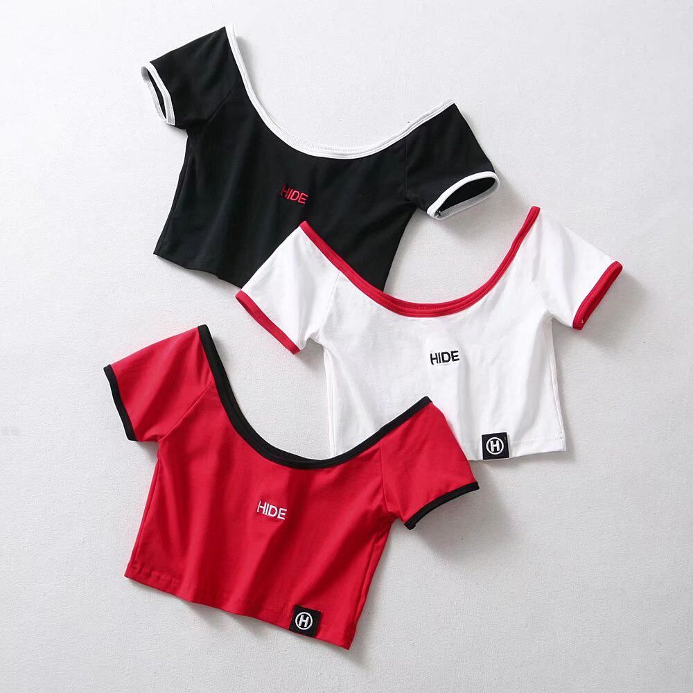 Korean Edition Navel Short sleeved T-shirt Xia Chao1 Short jacket Tight fitting Paige one word letter Embroidery Base coatin the Women's clothing/Boutique , T-shirt  category - from Buy2taobao.com to provide professional Taobao agent buy service