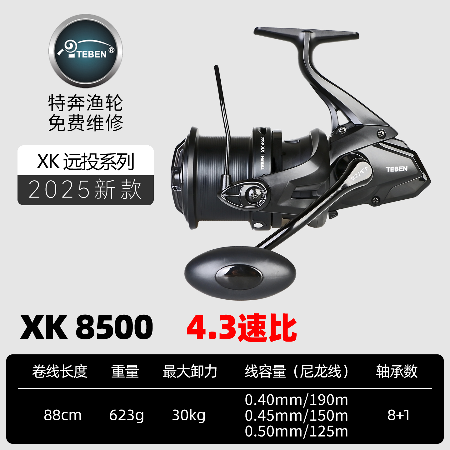 特奔渔轮XK远投轮锚鱼轮缓降密集排线大物轮金属纺车轮