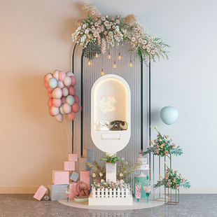 跨境白色电话亭婚礼派对装饰金属摆件氛围感网红支架定制款签到台