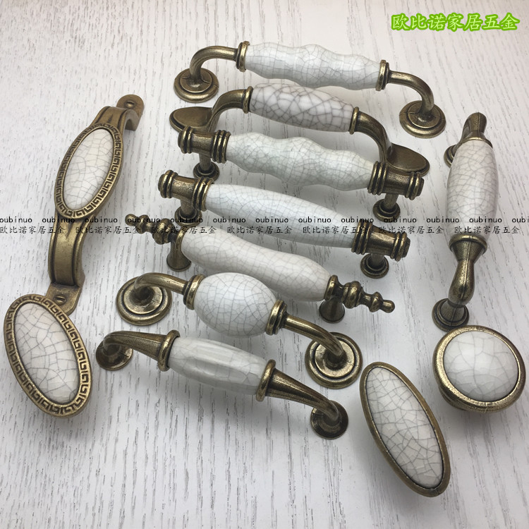 高档欧式青古铜做旧裂纹石纹陶瓷抽屉拉手复古仿古橱柜衣柜门把手