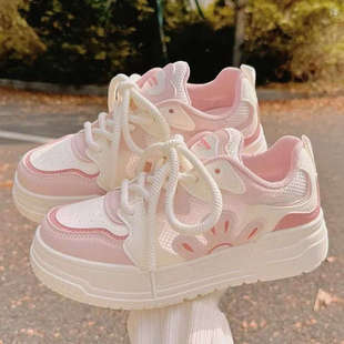 百搭配裙子的鞋子厚底运动板鞋女夏季2025新款小白鞋透气网面网鞋