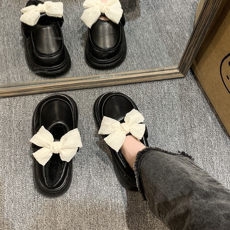 厚底女士保暖棉拖鞋网红爆款蝴蝶结玛丽珍2025秋冬新款外穿包头鞋