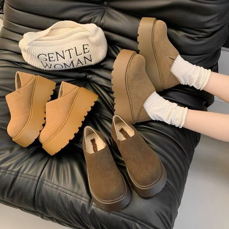 粗跟增高小个子乐福鞋女2024秋季新款欧洲站厚底英伦风松糕勃肯鞋