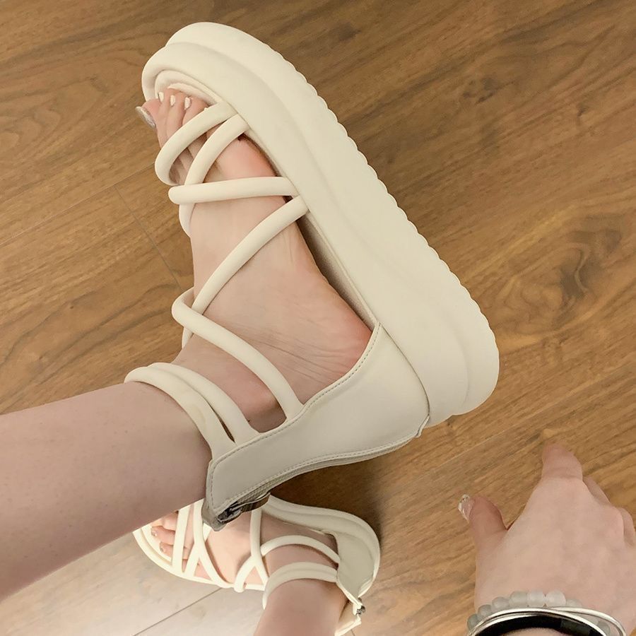 初中生高中学生平底凉鞋女2025夏季新款韩版大童后拉链软底