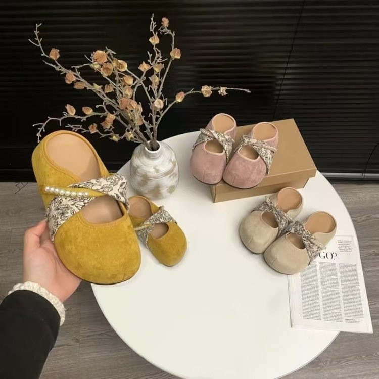 内增高包头半拖鞋女2025春秋新款女鞋子配裙子单鞋懒人一脚蹬凉