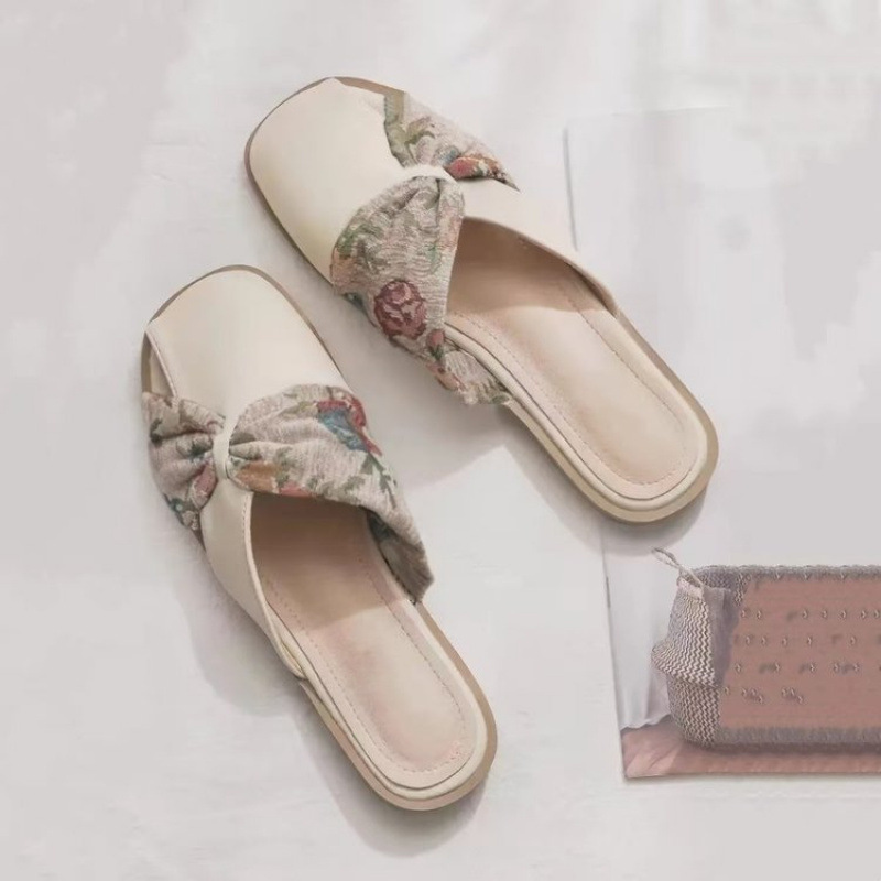 晚晚风温柔包头凉鞋无后跟懒人一脚蹬平底法式气质包头半拖鞋女夏