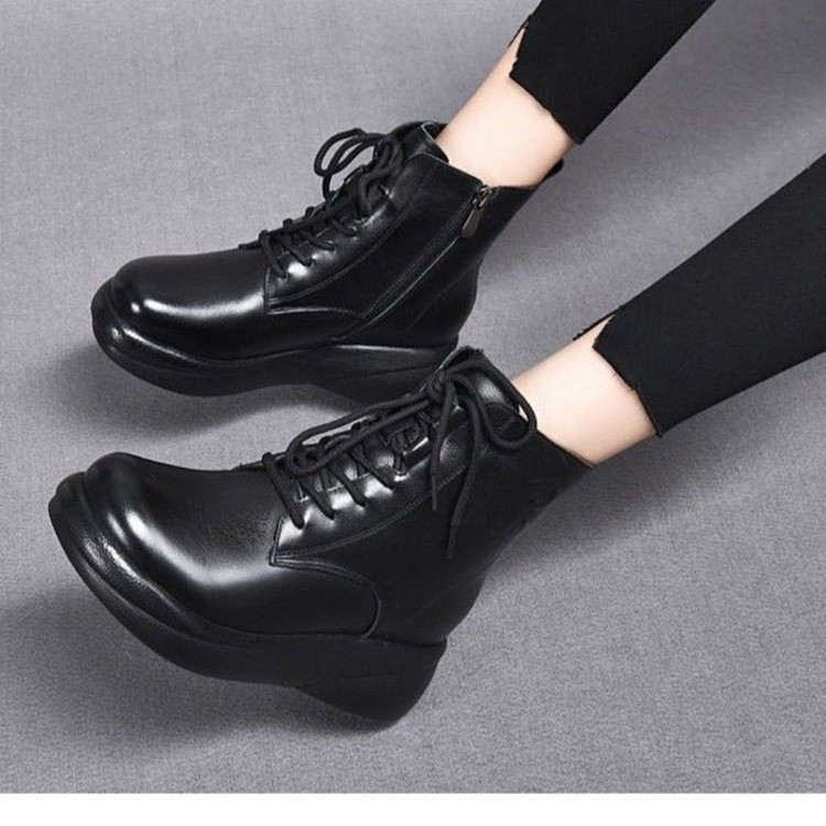 厚底加绒马丁靴软底时尚棉鞋舒适百搭短筒靴2024秋冬新款潮流皮靴