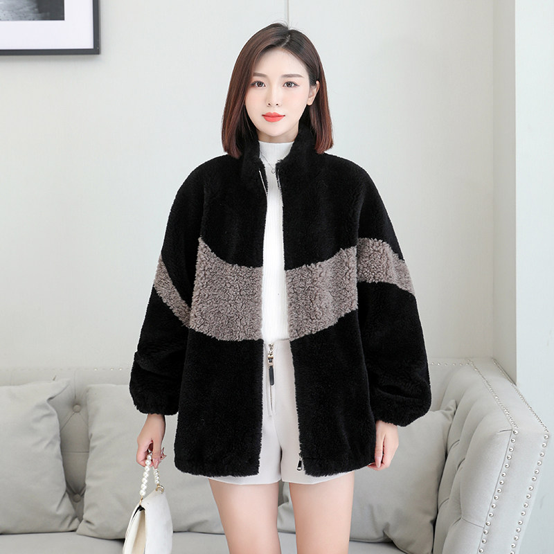 皮毛一体2025年新款羊羔毛拼色羊毛羊剪绒大衣中长款皮草外套女冬