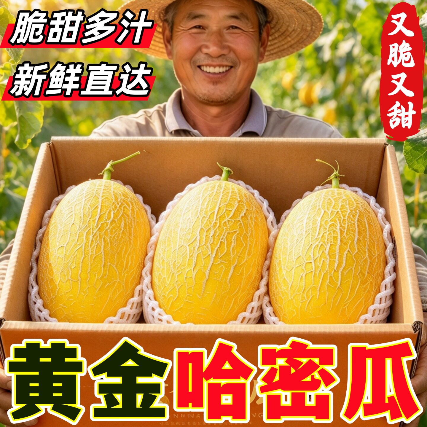 正宗黄金哈密瓜脆甜多汁新鲜现摘