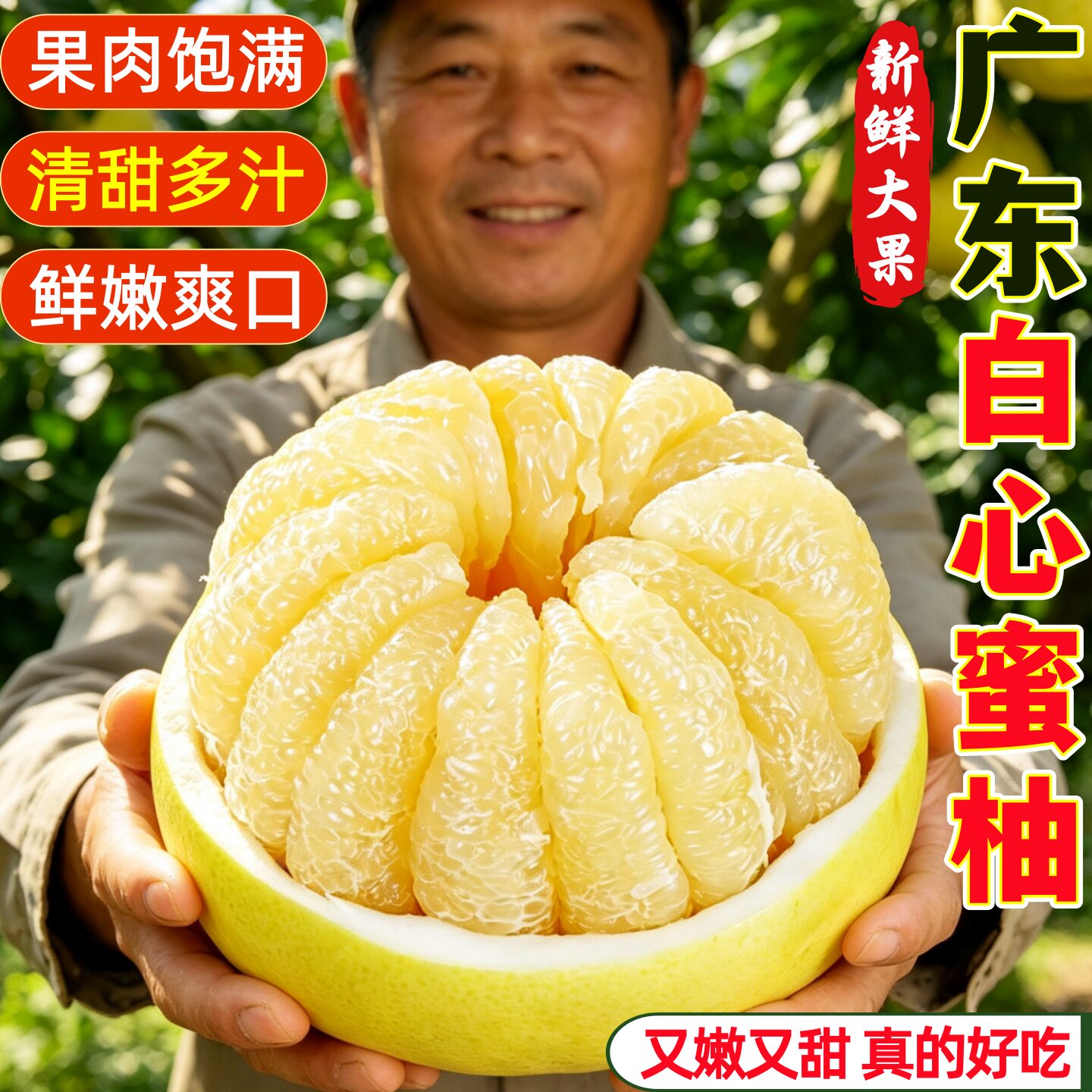 广东梅州白心柚子新鲜当季水果白肉蜜柚皮薄清甜多汁现摘大果包邮