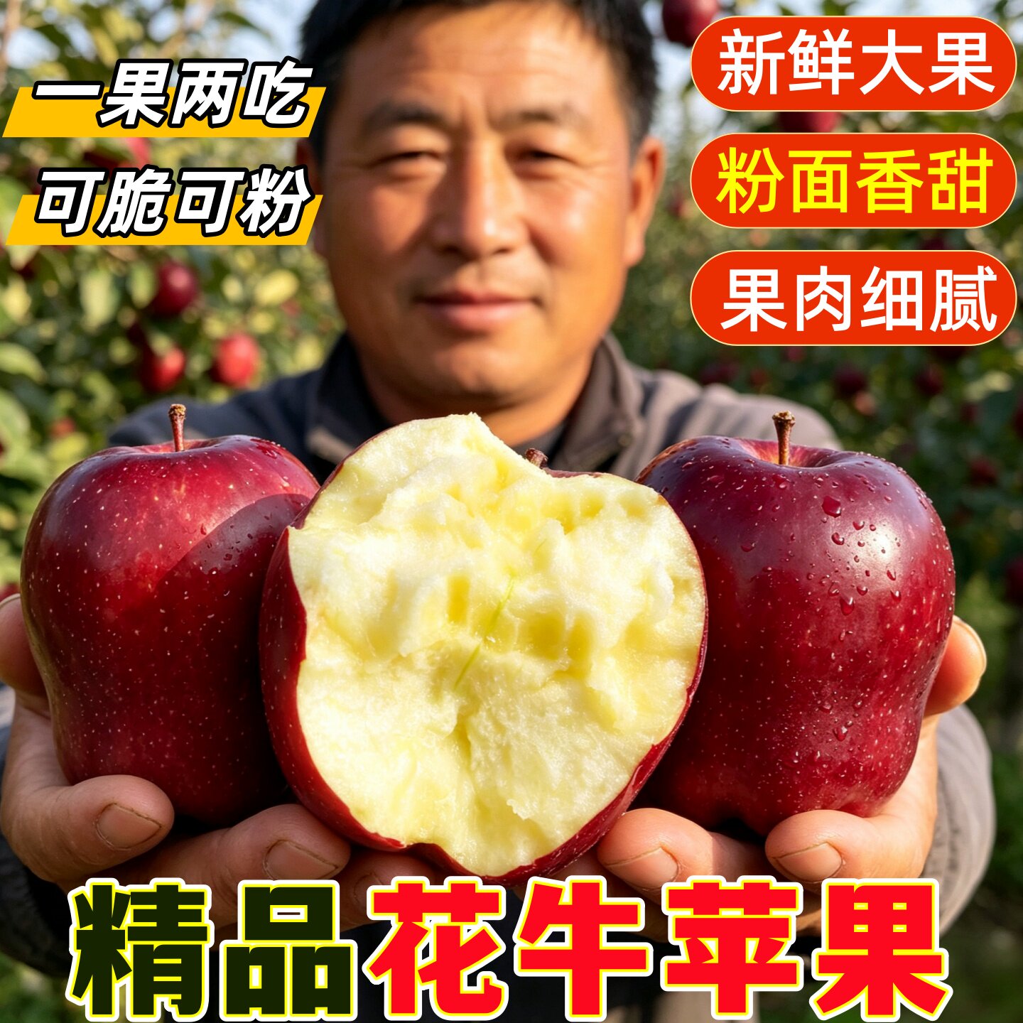 粉面沙甜花牛苹果当季新鲜水果糖心红蛇脆甜丑平安果大果整箱包邮