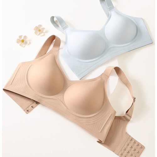 大胸粉底液内衣女薄款隐形大胸显小防下垂收副乳果冻大码文胸罩夏