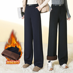 株洲和顺圣服饰加绒加厚贝壳条窄版阔腿裤高腰显瘦保暖休闲直筒裤