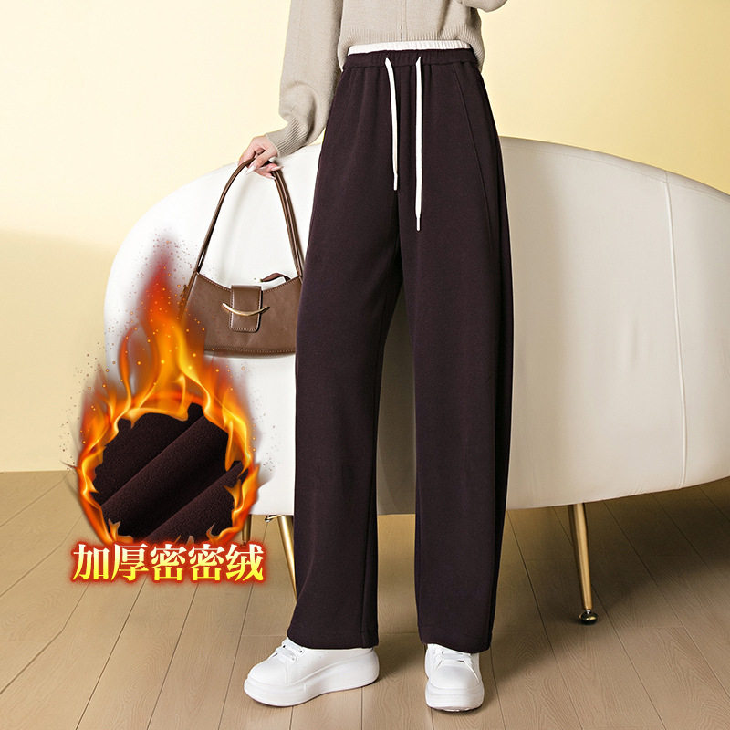 株洲和顺圣女裤服饰加绒加厚慕斯羊绒休闲弯刀阔腿裤拼色软糯长裤